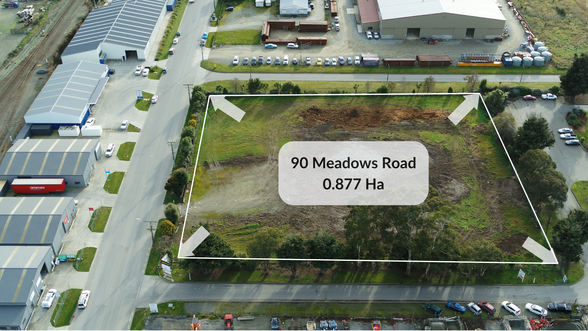 Aerial shot of 90 Meadows Road