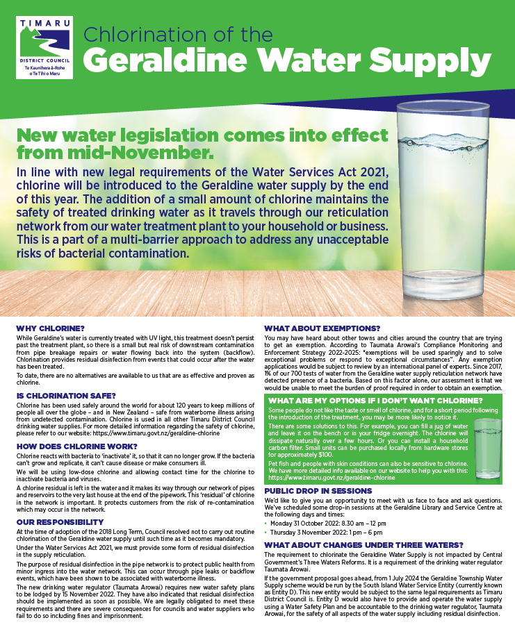 Geraldine chlorination information